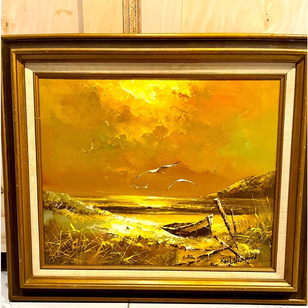 “Boat On The Beach” Original Oil By Karl Neumann